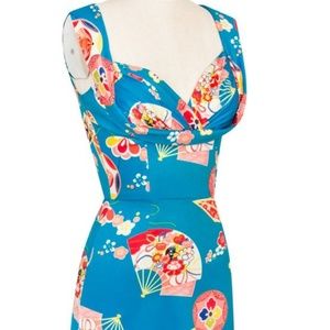 Trashy Diva Blue Geisha Fans Retro Dress NWT
